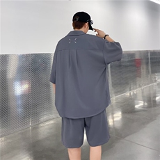 2024夏季冰丝薄款短袖衬衫短裤套装TZ12-P55，男装休闲套装，星座313A-2