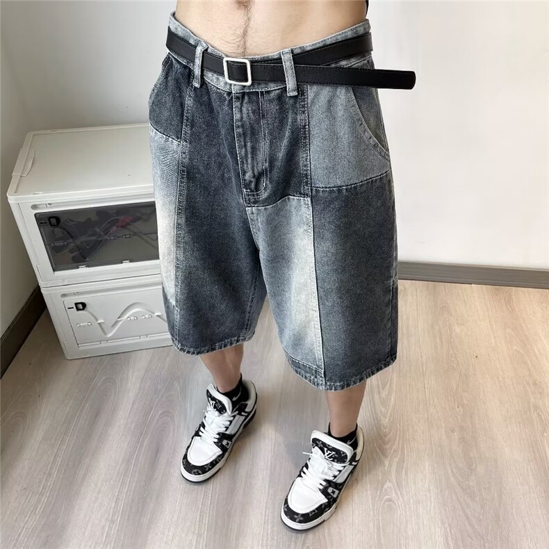 牛仔短裤男拼色高街帅气2026夏季新款ins宽松百搭五分裤RK453-P49,男装牛仔裤,星座412