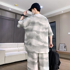 套装男宽松扎染满天星圆领短袖T恤短裤套装两件套TZ6630-P55，男装休闲套装，星座310B