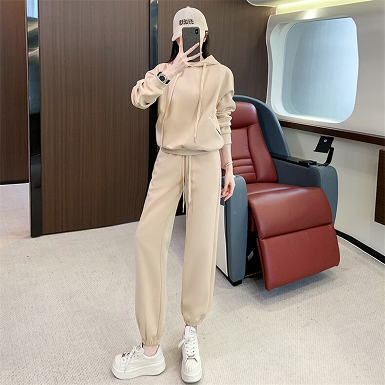 女春秋韩版时尚洋气潮牌连帽卫衣跑步套装图片