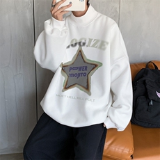 加绒加厚高领卫衣五角星印花落肩袖情侣款打底衫XZ514-2-G87-P48，男装T恤，星座514-2(原B239)