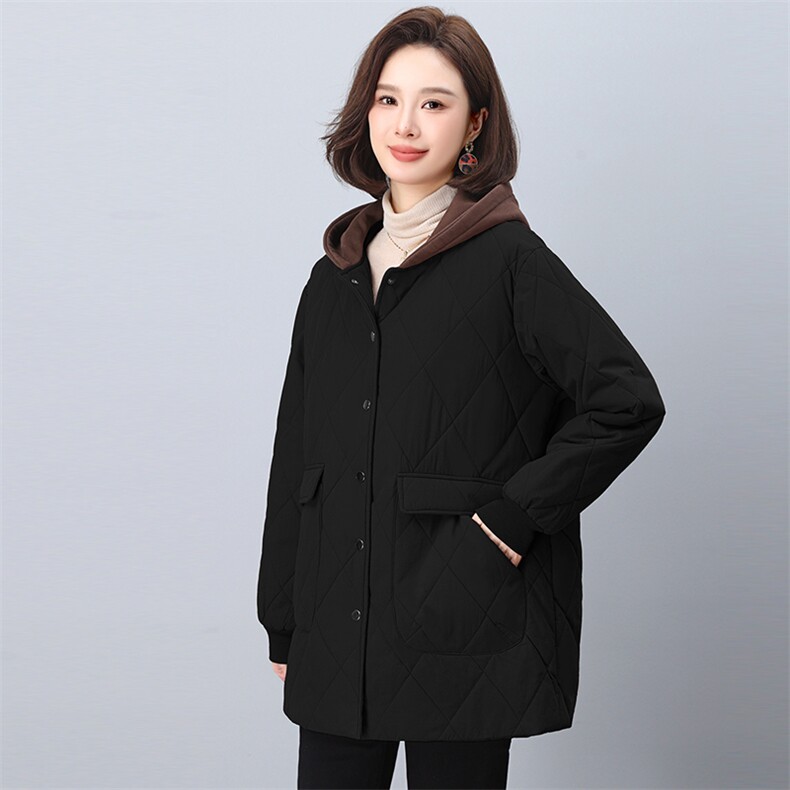 2024冬季新款潮中长款连帽夹棉菱格外套棉衣棉服女韩版休闲,女装棉衣/棉服,悦见她