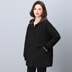2024冬季新款潮中长款连帽夹棉菱格外套棉衣棉服女韩版休闲，女装棉衣/棉服，悦见她