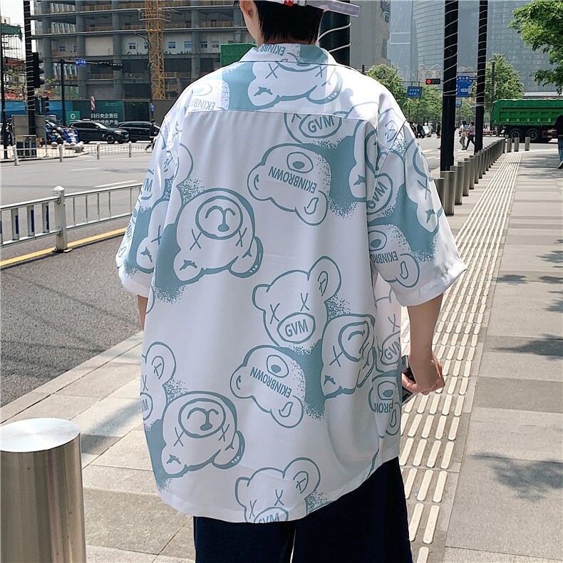 港风休闲情侣大码短袖衬衫男潮帅气半袖衬衣男士寸衫DCS766P40控,男装衬衫,星座227-7