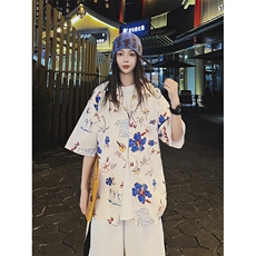 夏威夷风沙滩短袖衬衫男女同款夏季新款印花薄款休闲衬衣，男装衬衫，星座410-7