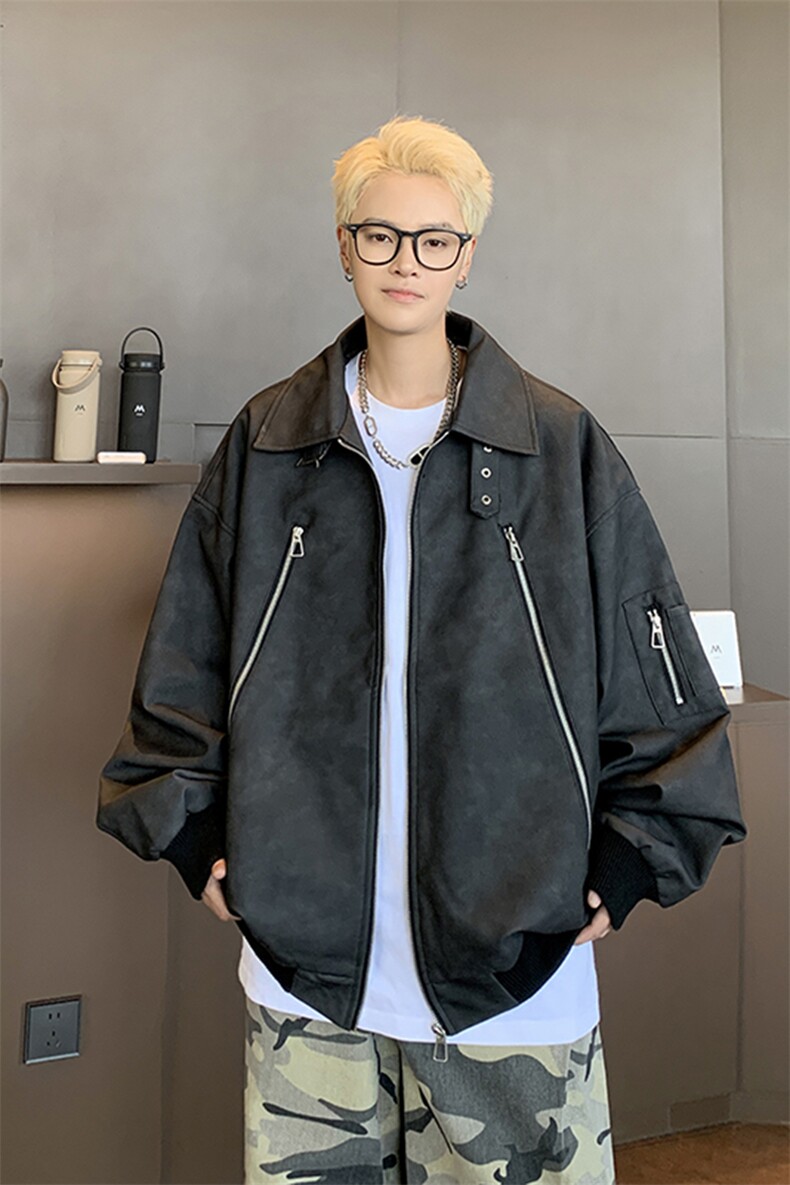 港风日系复古拉链设计感翻领夹克外套男XZ213-JK0170-P118控138,男装夹克,星座213