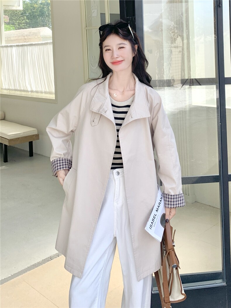 设计感中长款风衣外套女2025秋季新款韩系宽松系带休闲气质大衣潮,女装风衣,慧尚2-185