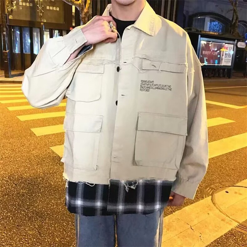工装长袖衬衫男生春秋季2025新款高级感痞帅港风夹克帅气衬衣外套,男装夹克,星座506A