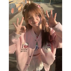 原创可爱凯蒂猫刺绣棒球服女2025新款秋冬宽松甜美学院风外套上衣，女装短外套，星座506A