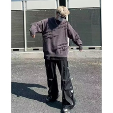 个性圆领毛衣男秋冬季加厚宽松针织衫男日系复古慵懒线衣外套，男装针织衫/毛衣，星座1210-1