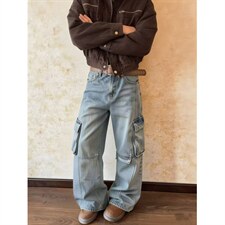 美式高街大口袋浅色牛仔裤男款潮流宽松百搭直筒休闲长裤，男装牛仔裤，星座410-6（原星座1304-1）