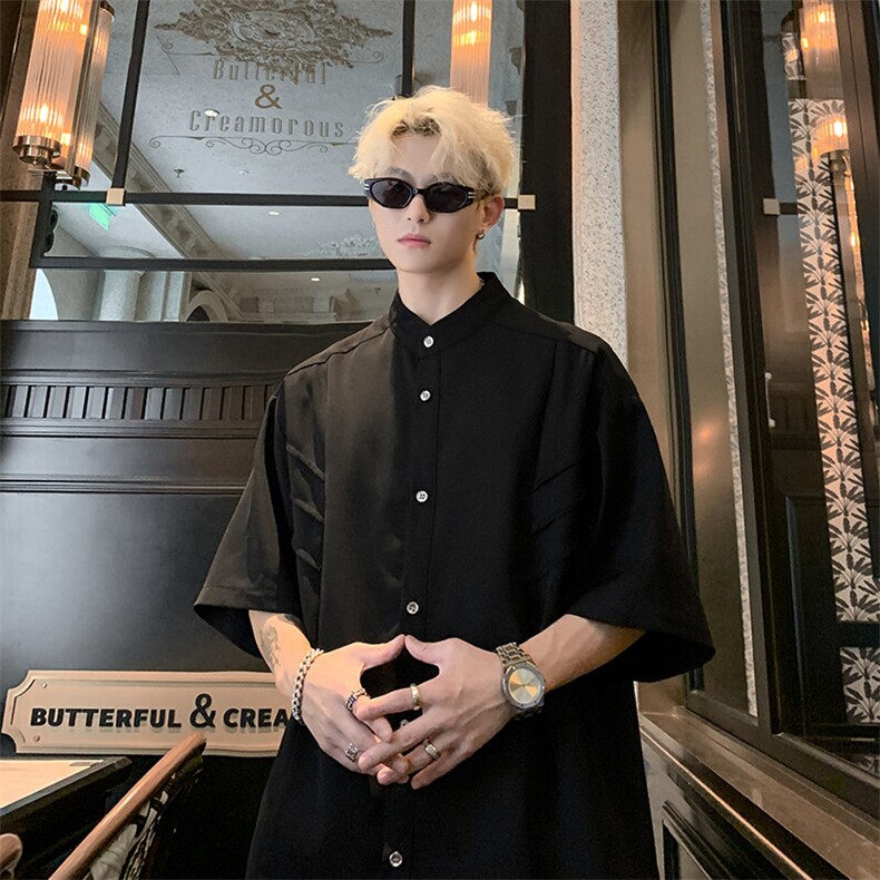 现货2026夏明折设计款金属扣清凉高街韩版微潮简约衬衫C227-TP36,男装衬衫,电商A170