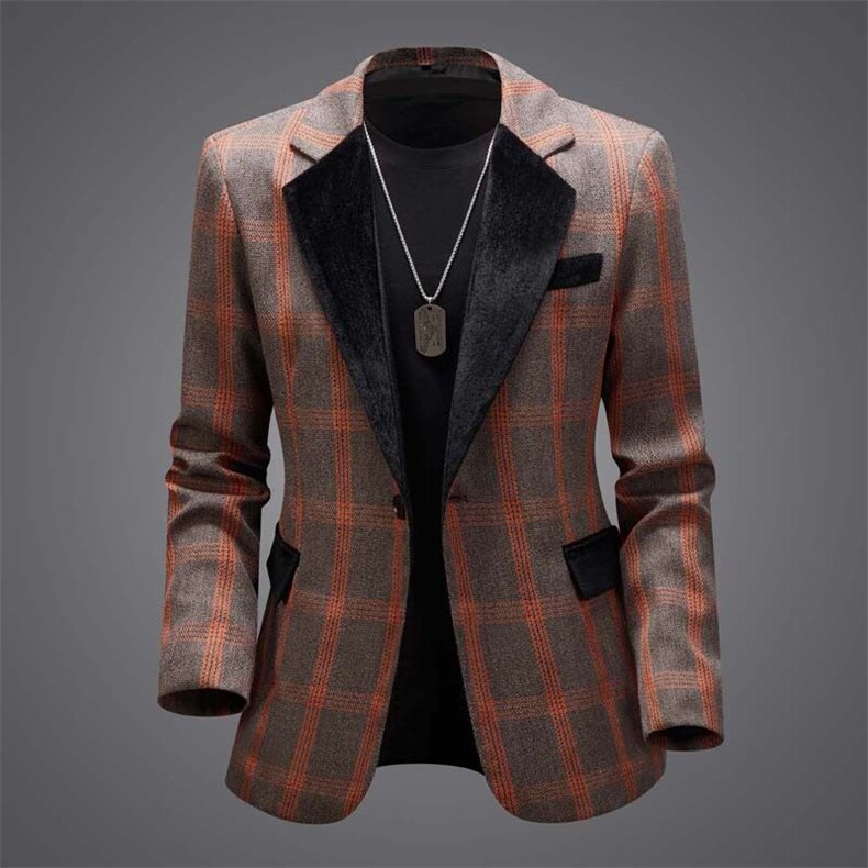 西装男休闲韩版潮流格纹拼接西服外套XZ402-2-XW03-P95控138,男装西服,星座402-2