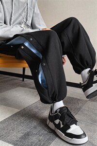 K3135/P55冬季毛呢排扣撞色休闲裤男学生潮束脚大码呢料直筒裤子图片