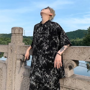 量大优供视频新风竹叶印花冰丝短袖短裤套装男 TZ2403-特P50图片
