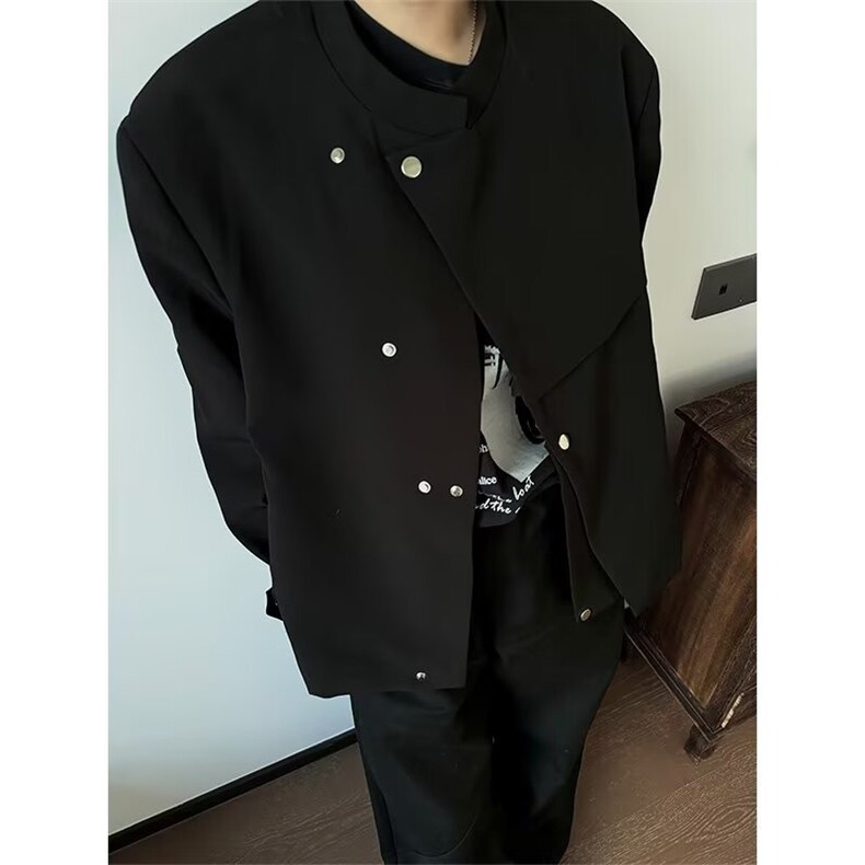 新中式立领西服外套青少年解构斜门襟设计感小众夹克男LXZ100-P77,男装西服,星座1008