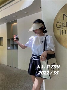 现货 爱心印花泡泡袖短袖图片