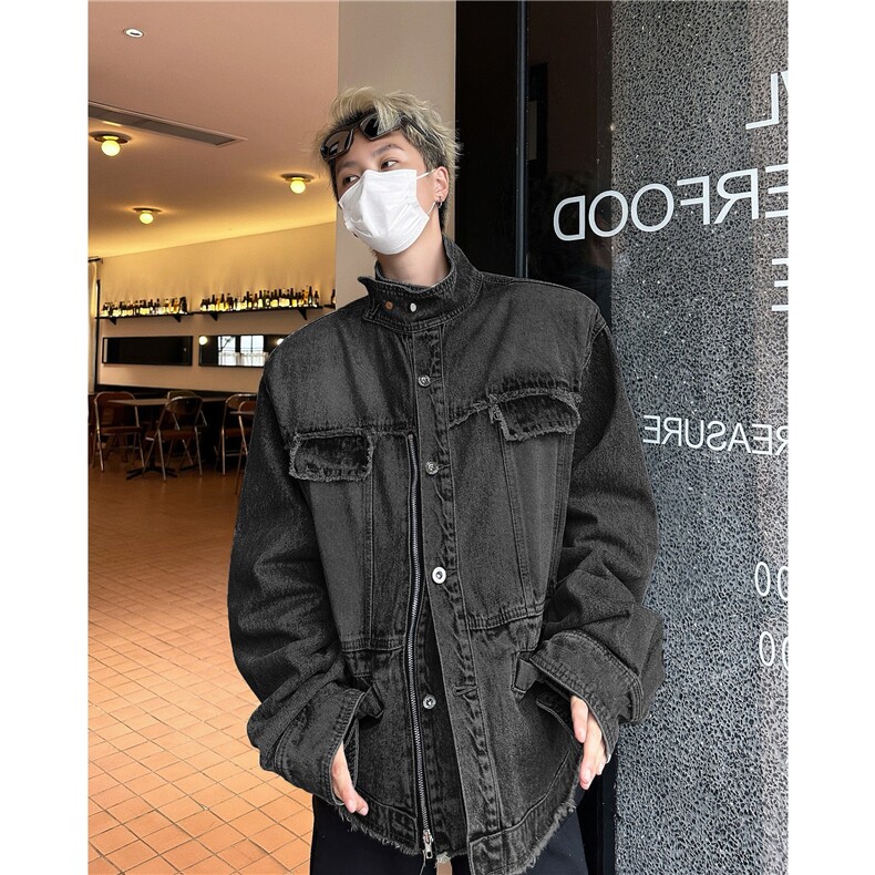 美式复古毛边牛仔外套男春秋款潮牌毛边夹克,男装工装外套,星座716-3