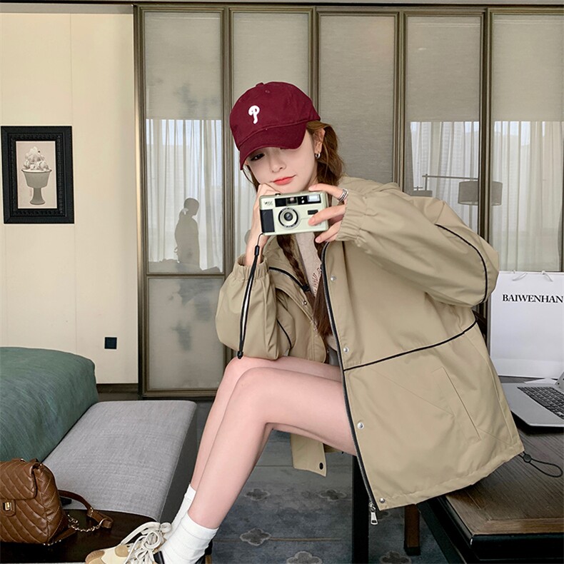 现货韩版休闲百搭显瘦短款风衣外套女2D075-(P150-K200），女装风衣，2D075