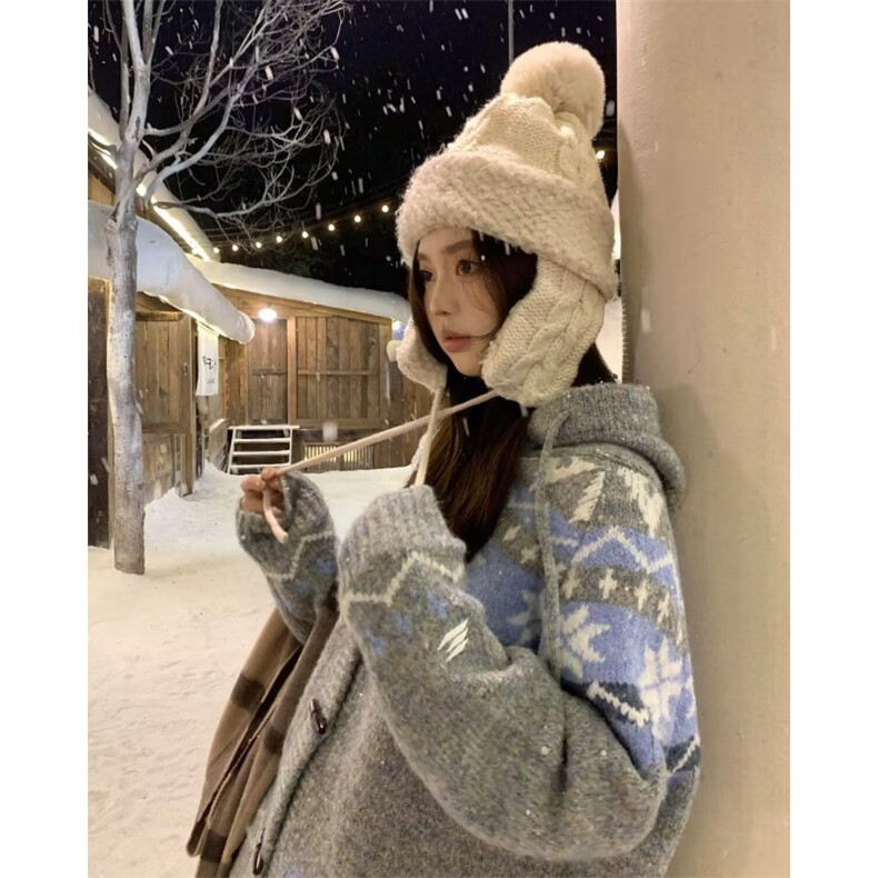 2025复古费尔岛提花毛衣开衫女翻领牛角扣外套设计感针织上衣,男装针织衫/毛衣,星座506A