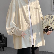 潮新中式盘扣提花立领衬衫男装风唐装长袖衬衣潮流宽松外套，男装衬衫，星座1210-1
