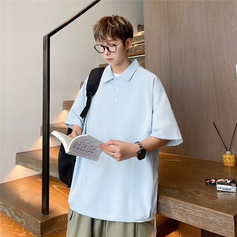 夏季短袖polo衫男潮牌宽松港风上衣服ins潮流体恤,男装T恤,星座716-4