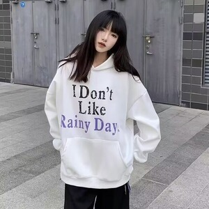 卫衣女外套秋冬款2025新款米杏色连帽上衣宽松套头上衣WY482图片
