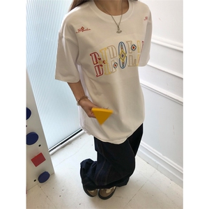 网图有货 夏季民族图腾锁链刺绣宽松短袖t恤男女情侣上衣A506-P35图片