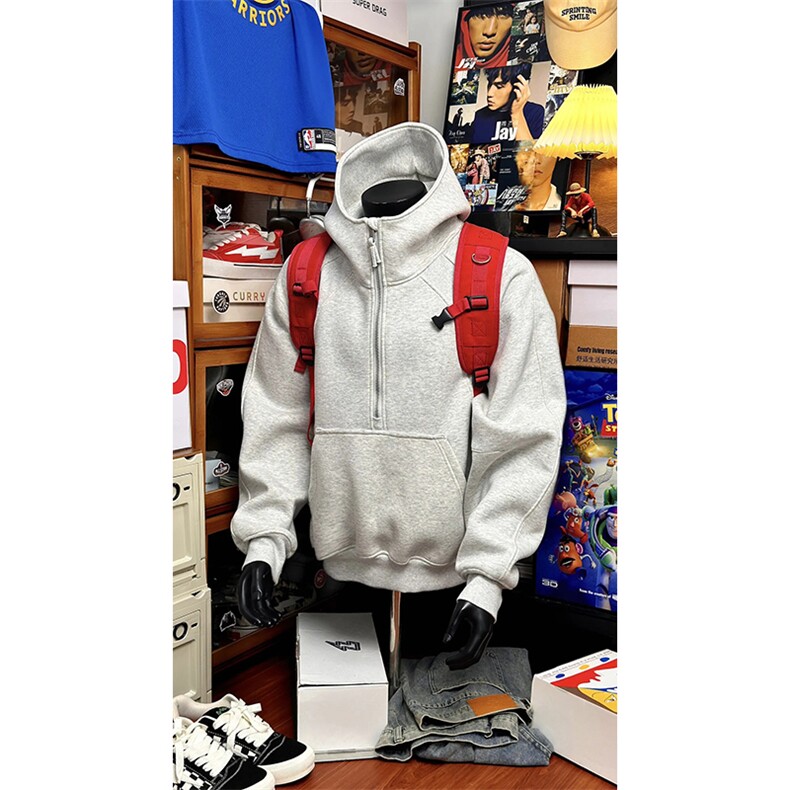 抖音得物高品质二开26春装重磅宽松结构拉链设计高领连帽卫衣W76,男装卫衣,电商A486-1