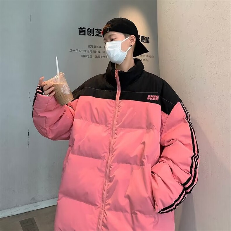 美式复古拼接条纹棉服棉衣街头学生加厚保暖面包服BK209P100,男装棉衣,星座1116-2