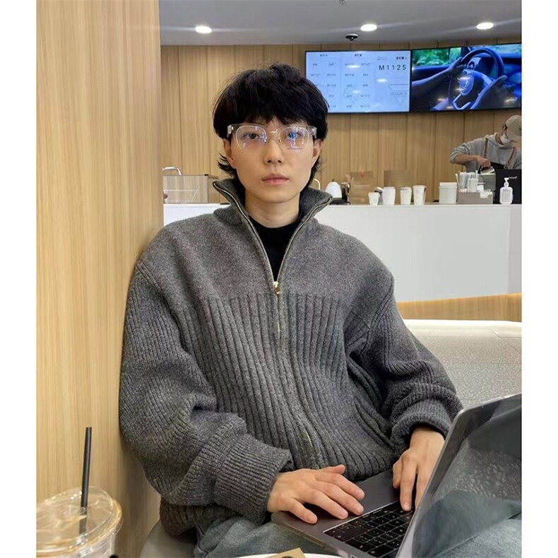 网图宽松针织衫外套男秋冬新款正肩高领拉链开衫毛衣-A2323TP65,男装针织衫/毛衣,电商B241
