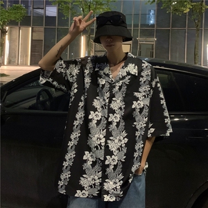 2026夏季新款男垂感卡通印花短袖情侣冰丝衬衫B299-X5366-P35限49图片