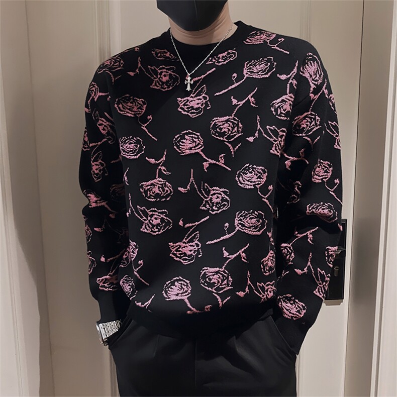 LV281/P78控108冬季美式满身提花针织衫圆领毛衣男黑首2,男装针织衫/毛衣,星座305B