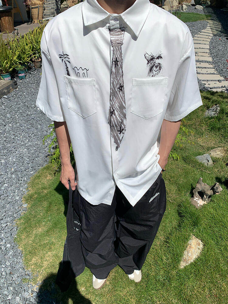 CS62-P40假领带设计男女夏季宽松短袖衬衫休闲百搭衬衣,男装T恤,电商B327