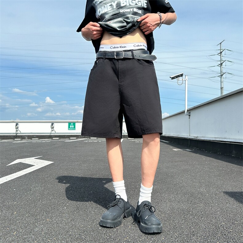 夏季美式设计感牛仔薄款潮牌宽松高街阔腿五分裤N265-P40，男装牛仔裤，星座308B-2