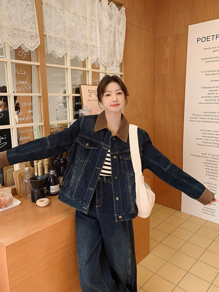时尚套装春季宽松短款复古上衣套装韩版显瘦小个子春秋牛仔高腰,女装套装/套裙,浙宝305
