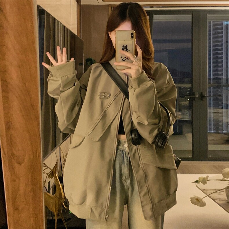 美式街头拉链棒球服外套女2025春秋设计感夹克oversizeC791-P90,男装夹克,星座911-2(原星座613-2）