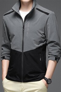 爸爸装夹克男春秋季中年男士商务休闲立领外套中青年男装薄款上衣图片