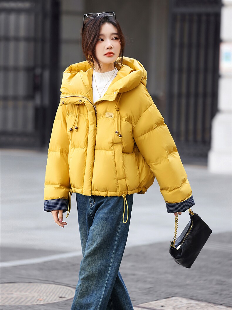 白鸭绒羽绒服女短外套2026冬季新款小个子宽松百搭面包服,女装羽绒服,鑫源服饰