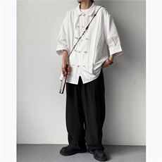 W264-P48新中式风盘扣衬衫设计感唐装衬衣高级感汉服道袍，男装衬衫，星座911-1