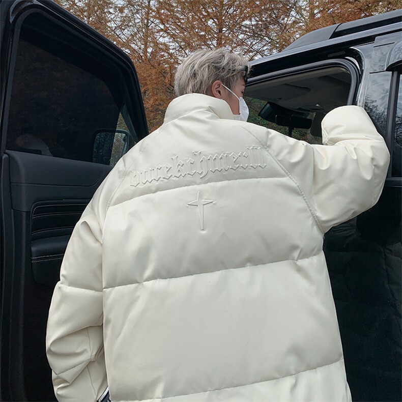 冬季港风宽松美式高街pu皮钢印加厚棉服外套XZ811A-MF199-P125，男装皮衣，星座811A