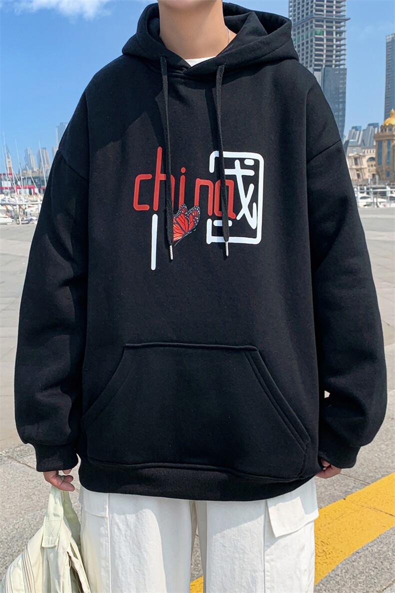 9993P28港风外景秋季休闲宽松蝴蝶印花连帽套头卫衣青年潮,男装卫衣,电商A026-1
