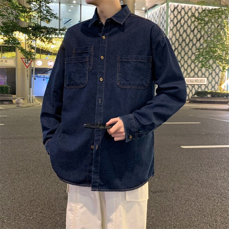 新款(跨境货源）长袖牛仔衬衫男宽松休闲外套,男装衬衫,星座1107-1