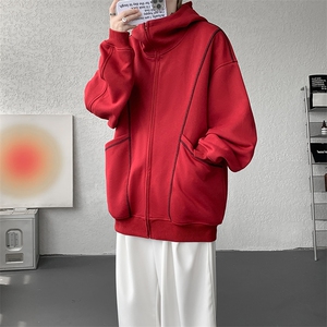 美式重磅立体硬挺卫衣男春秋潮牌设计感连帽开衫廓形外套KS004P68图片