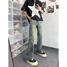 【网图】B221美式ins暗黑拼接修身微喇牛仔裤LK25566-特P45控78，男装牛仔裤，电商B221