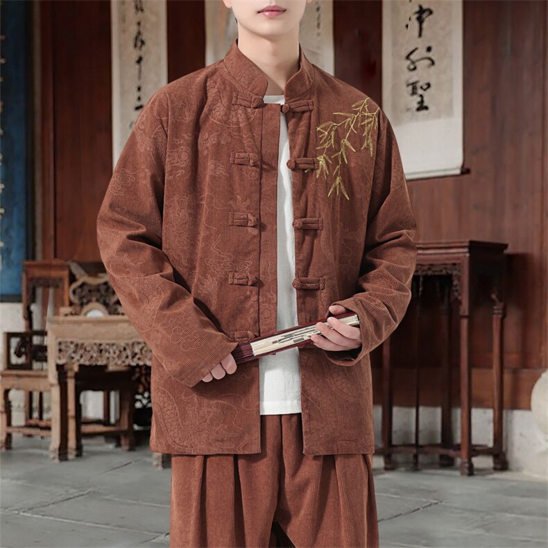 男士外套灯芯绒夹克盘扣立领唐装风XZ1512-2506单夹克-P85,男装夹克,星座1512
