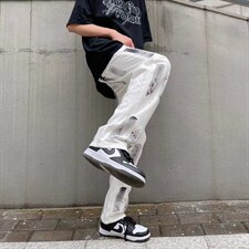 牛仔裤男秋季潮大码休闲裤子高街油漆手绘牛仔裤男G095P40，男装牛仔裤，星座1116-2