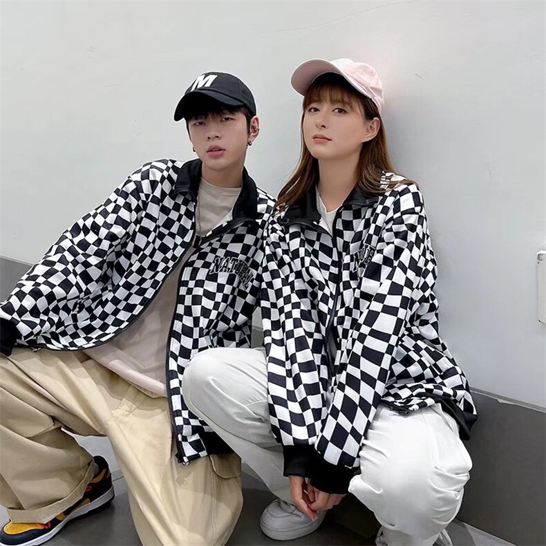 潮流夹克潮男春季黑白格外套B024P45,男装夹克,星座1116-2
