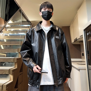 男士皮夹克翻领秋季潮皮衣宽松贴标外套茄克A266-PY006-P80控138图片