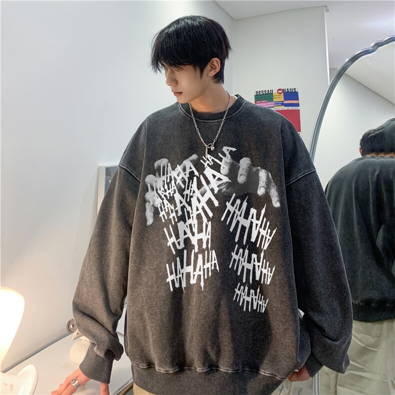抖音品质美式高街复古水洗宽松休闲圆领卫衣JK23399特批p48-控79,男装卫衣,星座605(原A050)